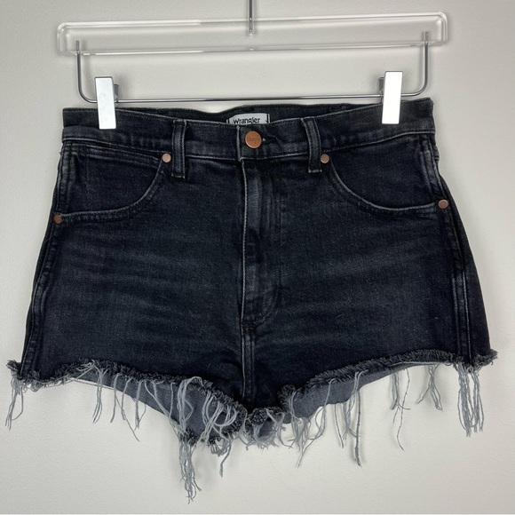 Wrangler Pants - WRANGLER Washed Black Distressed Denim Cutoff Shorts 25
